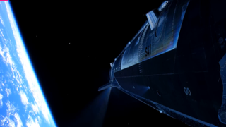Starship upper stage flies above Earth