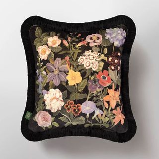 black velvet floral cushion