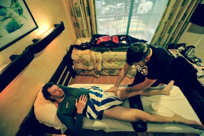 Daniel Oss (Team BMC) on the massage table