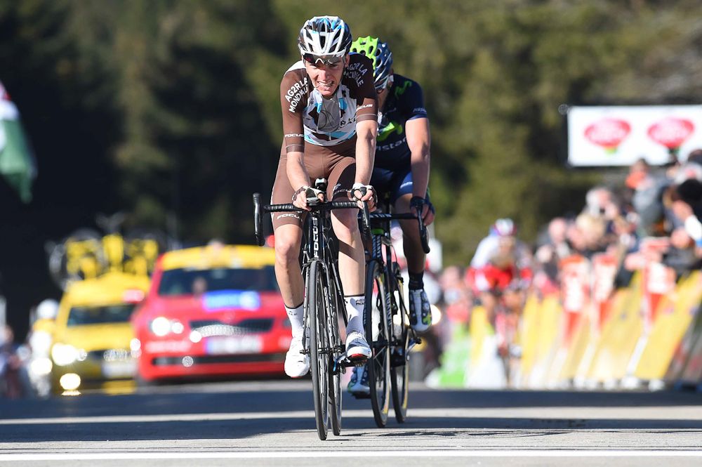Romain Bardet's face shows the pain at the finish of stage 4.