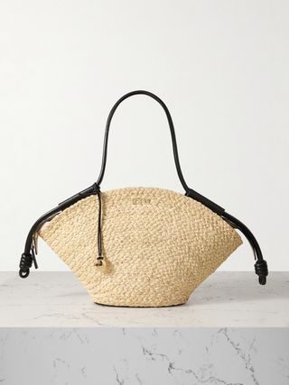 Paseo Small Leather-Trimmed Raffia Tote