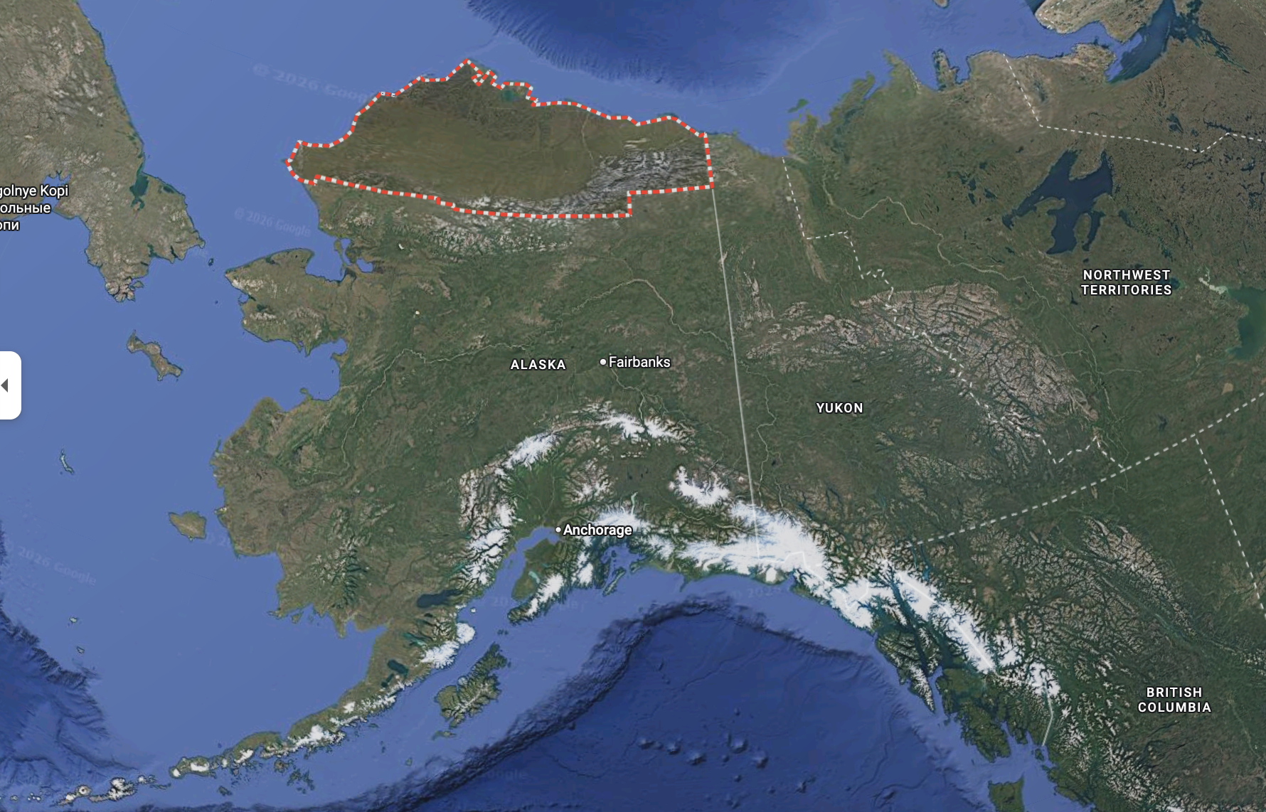 A map showing Alaska's North Slope inside a dotted red line.