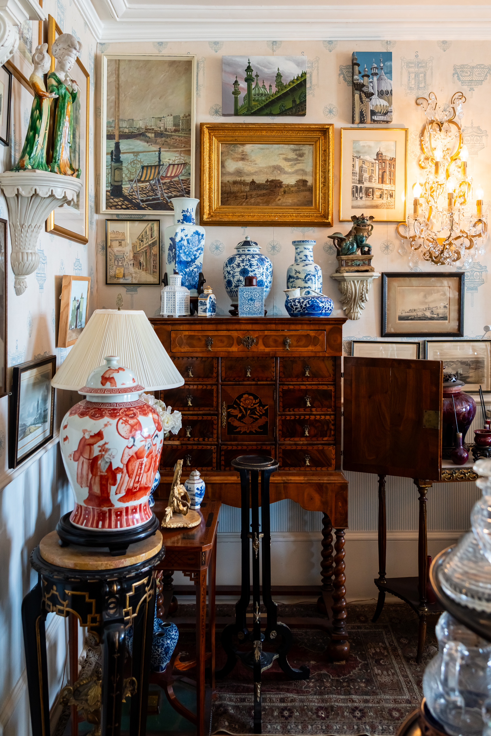 Corner of a room filled with curiosities