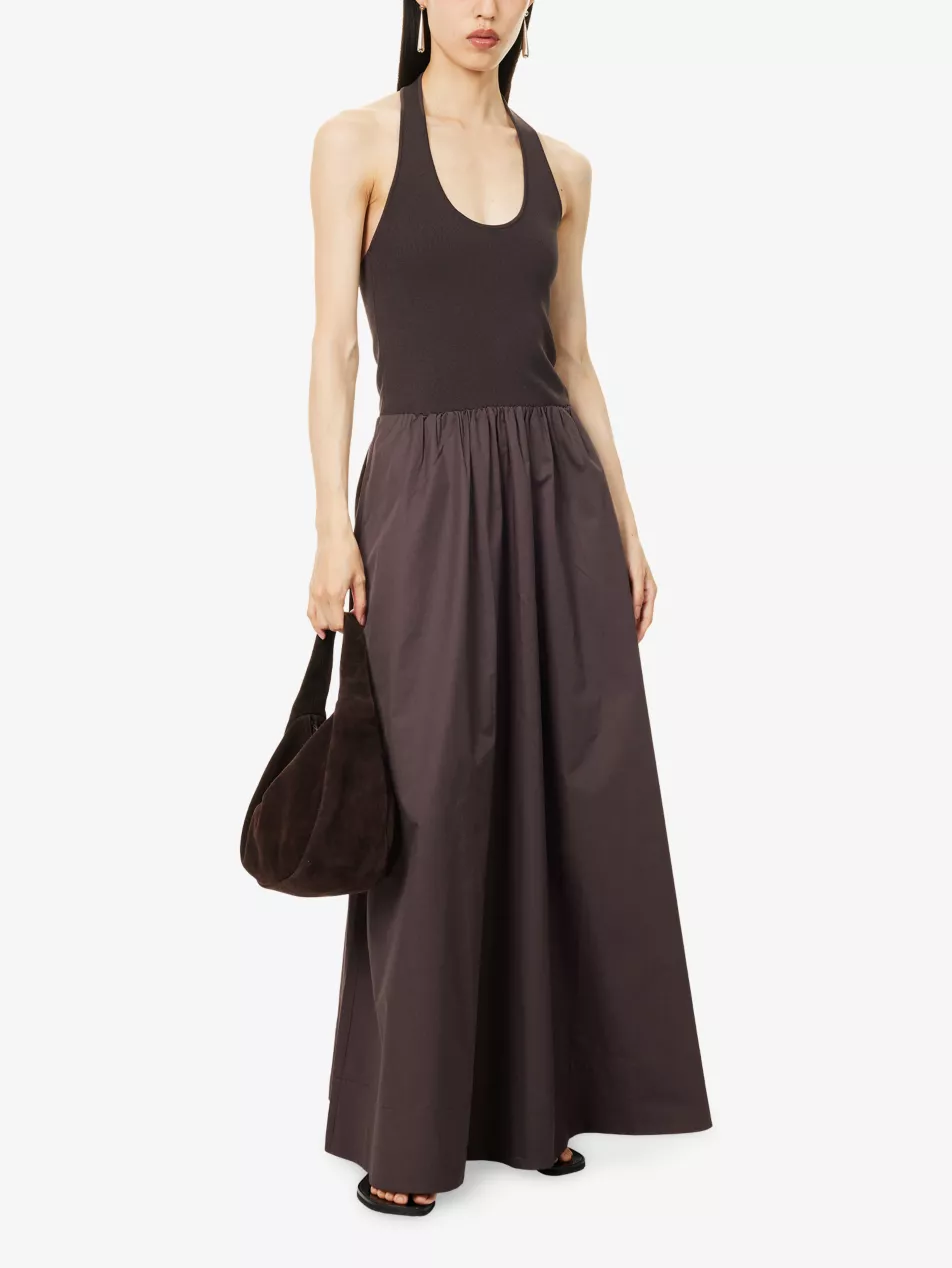 Circle-Hem Halterneck Jersey and Cotton-Poplin Maxi Dress - Xs
