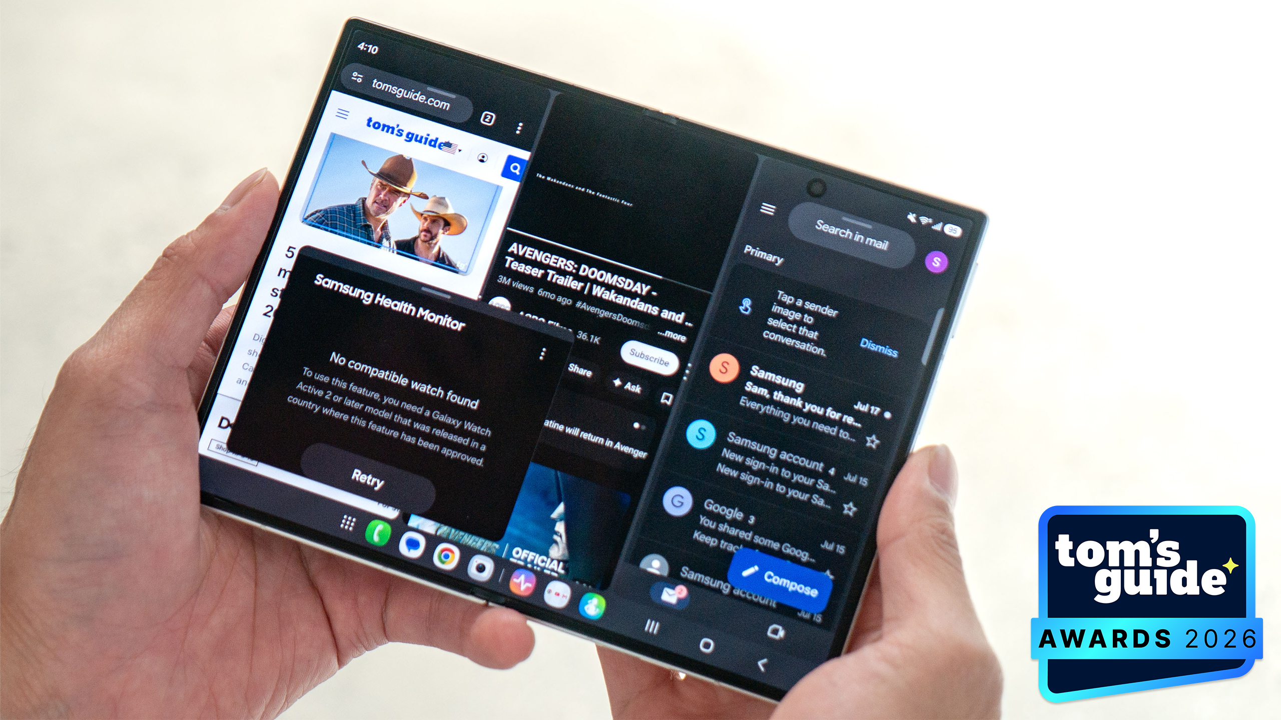The Samsung Galaxy Z Fold 8 with a TG Awards 2026 badge