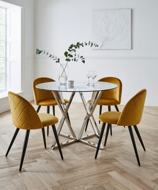 Home Essentials Estelle Circular Dining Table with 4 Klara Velvet Chair