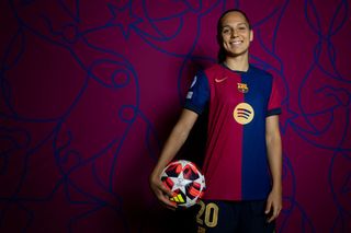 Martina Fernandez of FC Barcelona poses for a portrait during the FC Barcelona Portraits Session nat Estadi Johan Cruyff on September 25, 2024 in Barcelona, Spain.