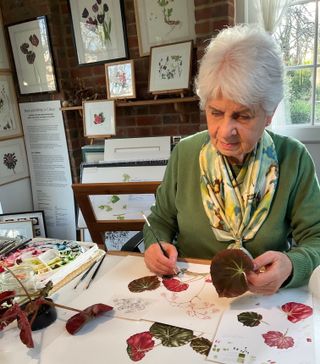 Woman painting plants