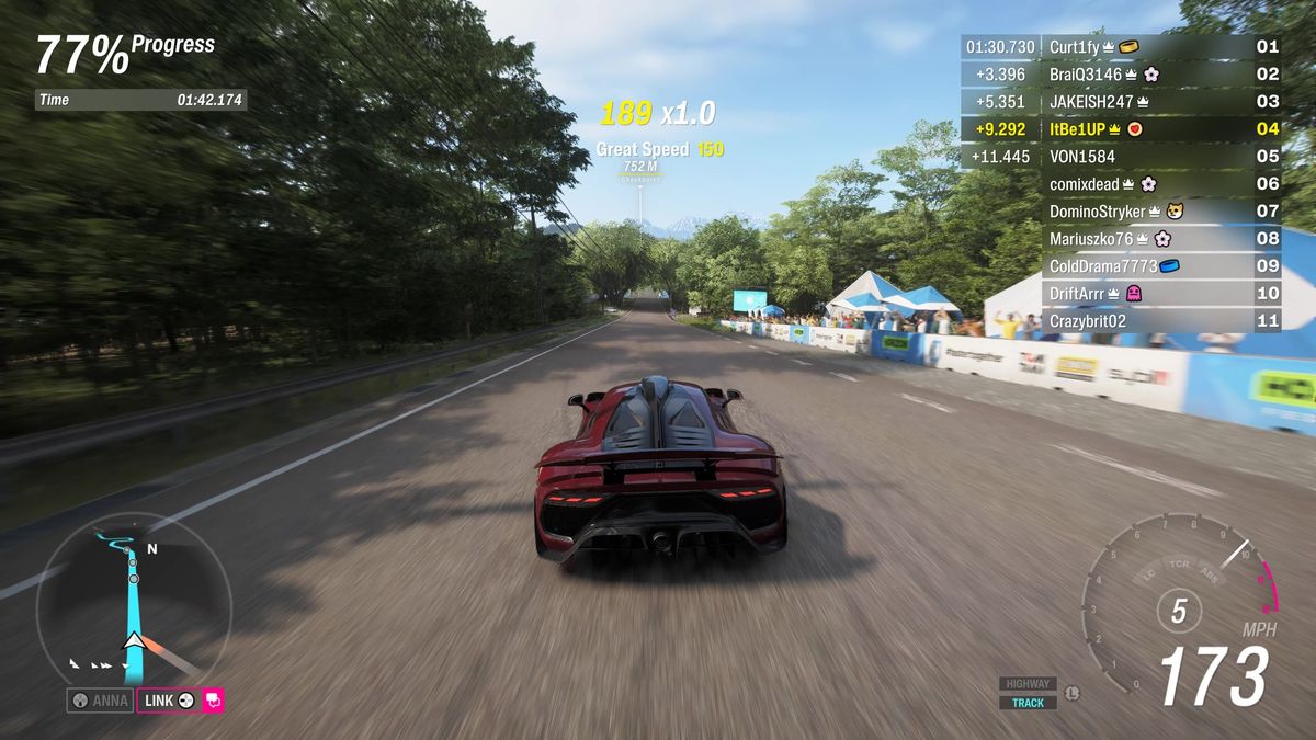 Forza Horizon 6 Speed Skills: A screenshot of a player driving above 150 mph to earn a Great Speed Skill for the Floor It! challenge.