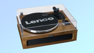 Lenco LS-410WA turntable on a blue background