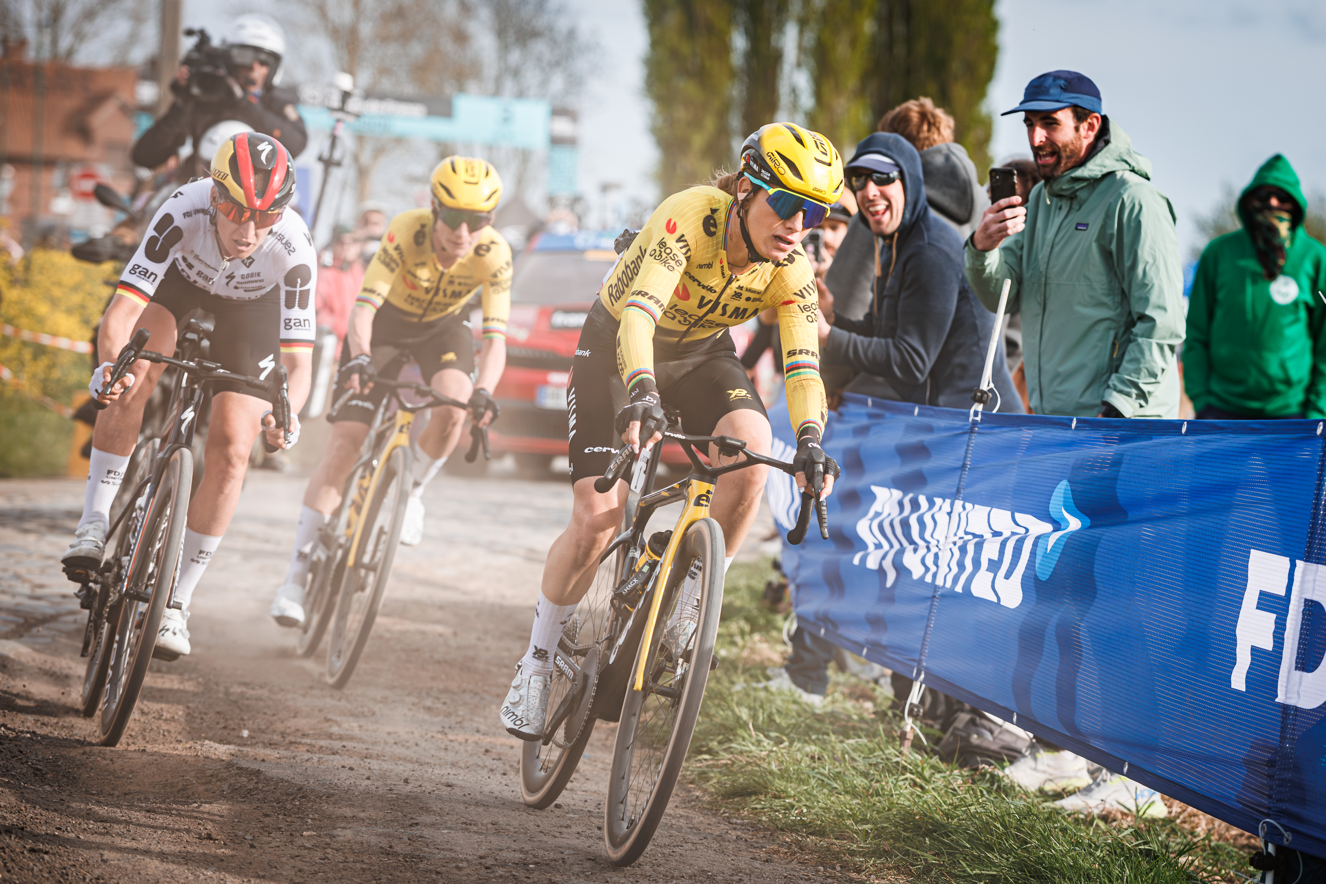 Franziska Koch, Pauline Ferrand-Pr&eacute;vot and Marianne Vos during Paris-Roubaix Femmes