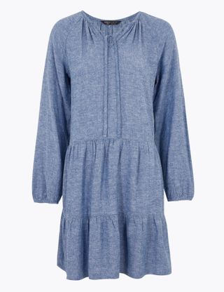 Linen V-Neck Mini Relaxed Dress – was £35, now £15