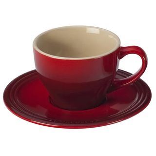 Le Creuset teacup and saucer in cerise