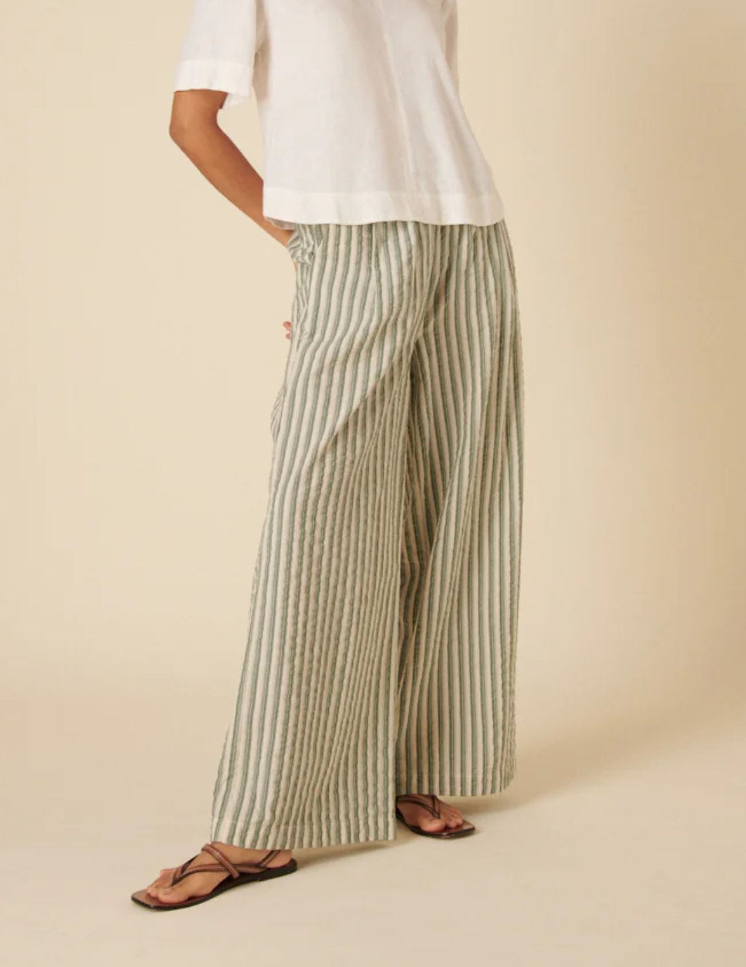 Nobody's Child , Green Striped Parker Wide Leg Trousers