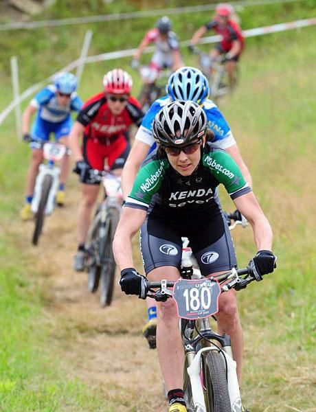 Mary McConneloug (Kenda-Seven-No Tubes) riding in the top five.