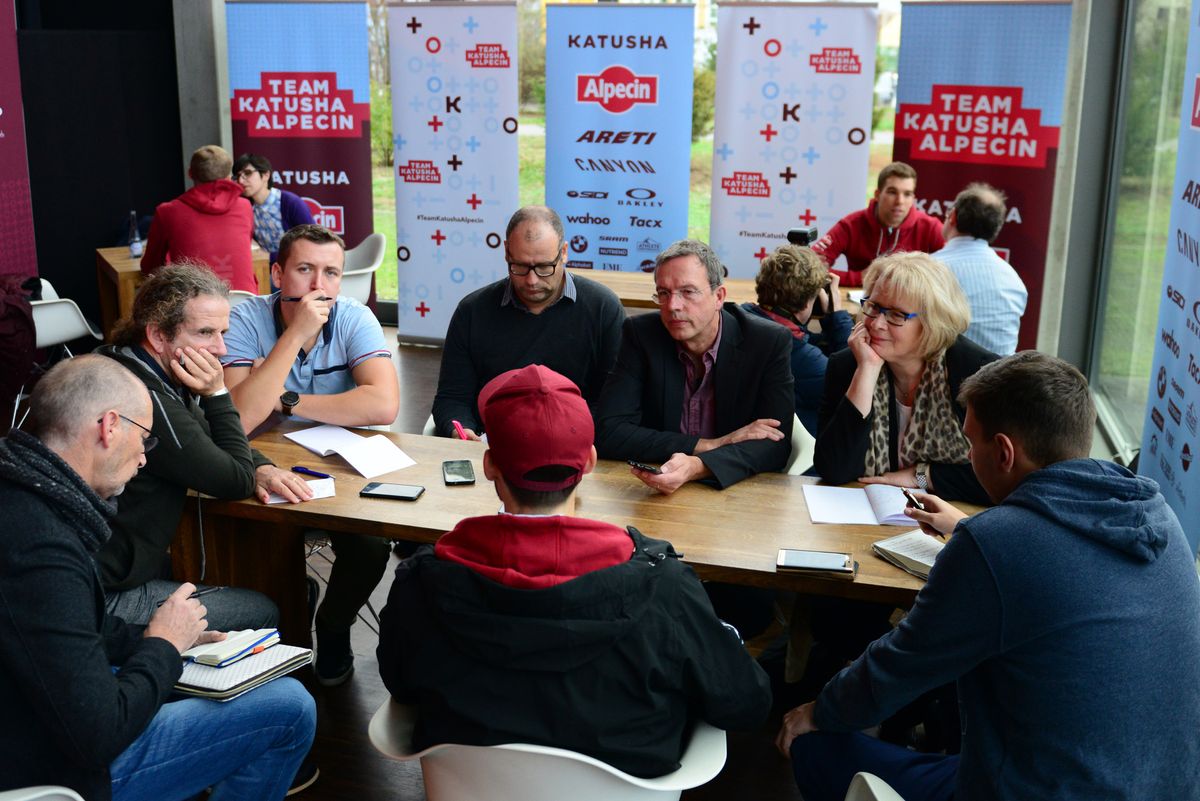 Journalists converage at the Katusha-Alpecin presentation
