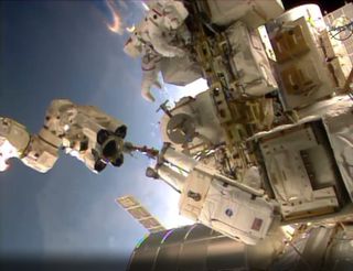 NASA's Reid Wiseman and European Space Agency astronaut Alexander Gerst performed a spacewalk outside the International Space Station on Oct. 7, 2014.