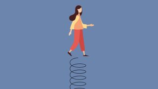 Illustration of woman walking with spiral below her to represent walking in place