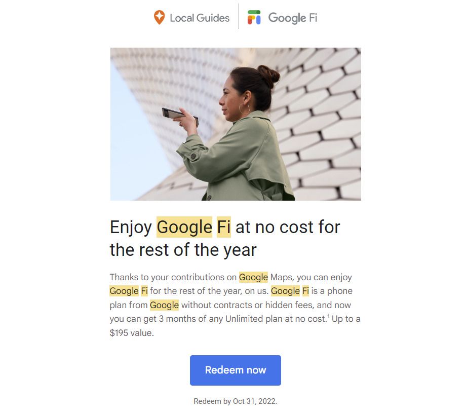 Google Maps offer for free Google Fi
