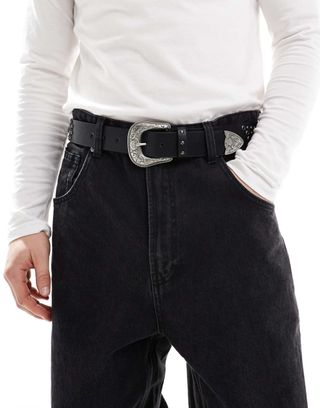 Asos Design Studded Western Belt in Black