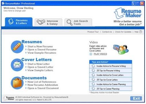 Resume Maker Professional Ultimate Screenshot: ResumeMaker's main menu offers quick
&amp; easy access to resumes, cover letters,
interview advice &amp; job search tools.