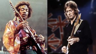 LEFT: Jimi Hendrix performs with he Jimi Hendrix Experience at the Royal Albert Hall, 24th February 1969. RIGHT: Eric Clapton performs with Derek & the Dominos on The Johnny Cash Show, November 1970