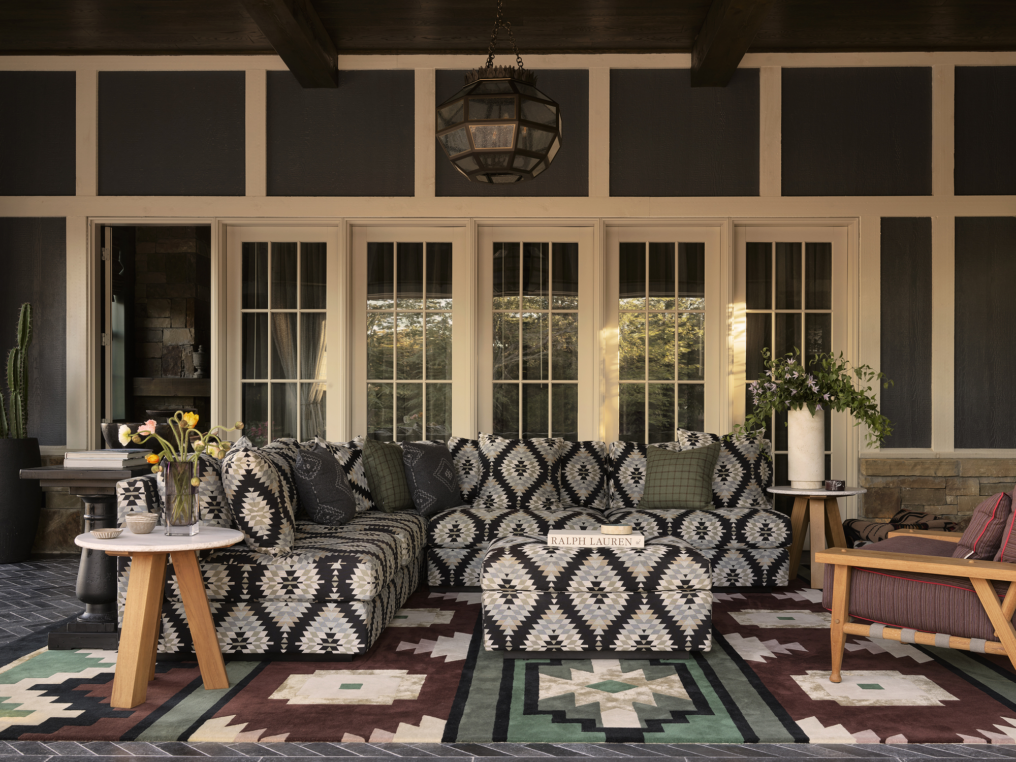 a patterned outdoor lounge setting