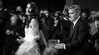london, england october 10 editors note image has been digitally manipulated george clooney and amal clooney attend the tender bar premiere during the 65th bfi london film festival at the royal festival hall on october 10, 2021 in london, england photo by mike marslandwireimage