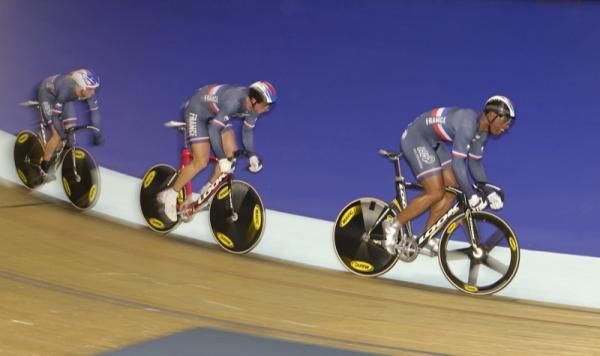 Gregory Bauge leads off for the French team in qualfying for the men's team sprint