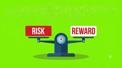 Illustration of a balance, with "risk" on one end and "reward" on the other. Gemini edited the background color.