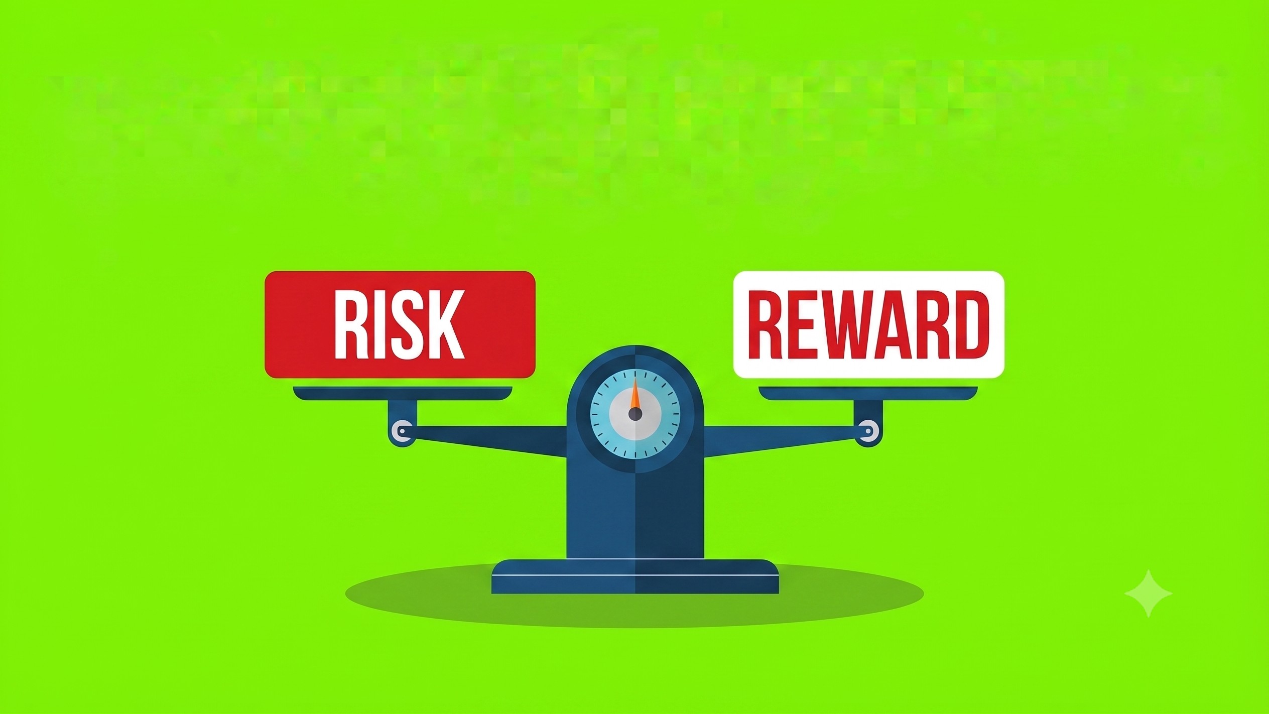 Illustration of a balance, with "risk" on one end and "reward" on the other. Gemini edited the background color.