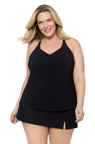 Aqua Green Women's Full Coverage Supportive Y-Back Swim Tankini Top, Black, Small