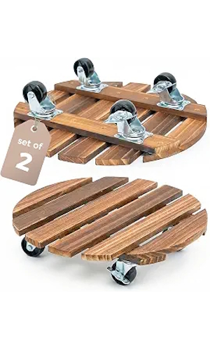 Bamworld Plant Caddy 12 Inch Rolling Tray with Wheels 2 Pack