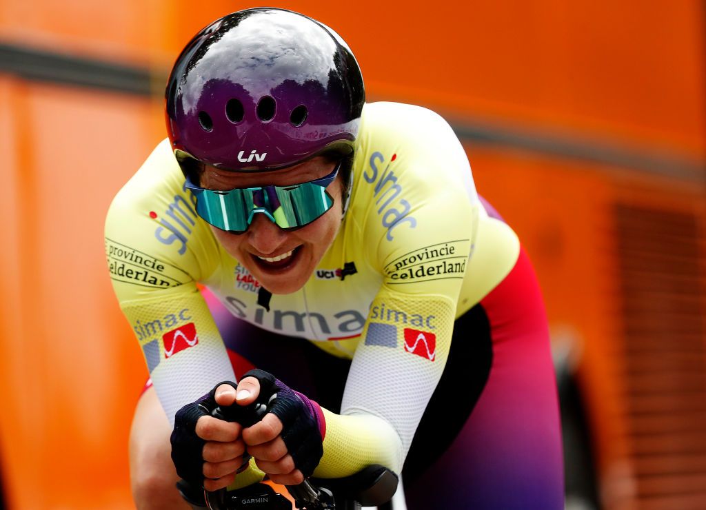 GENNEP NETHERLANDS AUGUST 26 Alison Jackson of Canada and Team Liv Racing Yellow Leader Jersey during the 23rd Simac Ladies Tour 2021 Stage 2 a 222km Individual Time Trial stage from Gennep to Gennep SLT2021 UCIWWT on August 26 2021 in Gennep Netherlands Photo by Bas CzerwinskiGetty Images