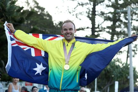 Steele von Hoff celebrates his Commonwealth Games victory