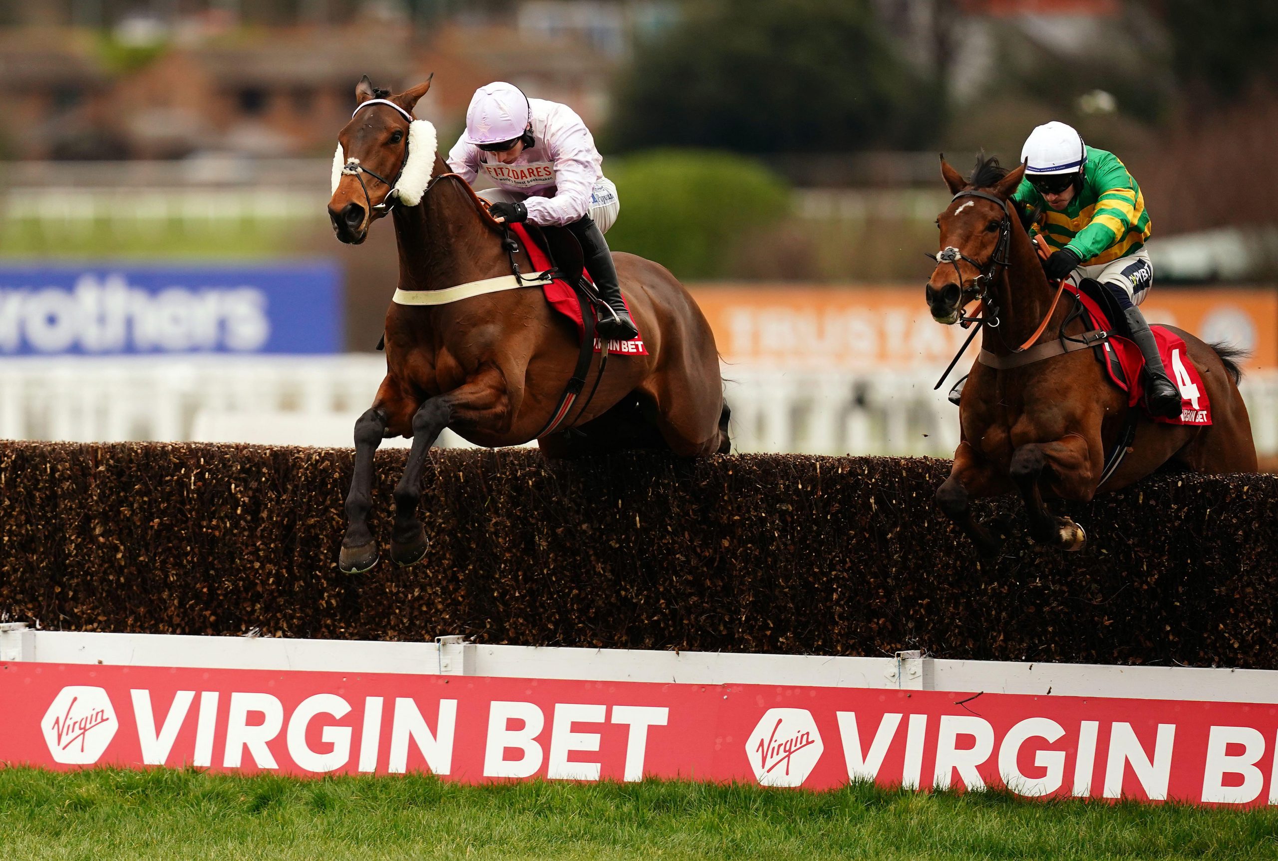 The Ben Pauling-trained Harper's Brook jumps the last at Sandown.