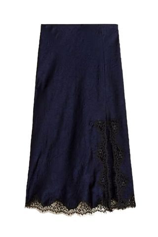 Gwyneth Lace-Trim Slip Skirt in Textured Satin