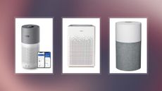 a collage image showing three of the best air purifiers in w&h's expert guide