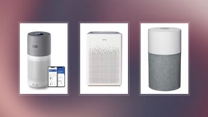 a collage image showing three of the best air purifiers in w&h's expert guide