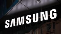 The Samsung logo on the side of a building