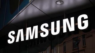The Samsung logo on the side of a building