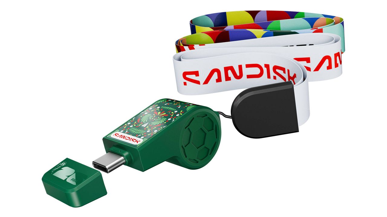 SanDisk FIFA World Cup 2026 flash drive against a white background