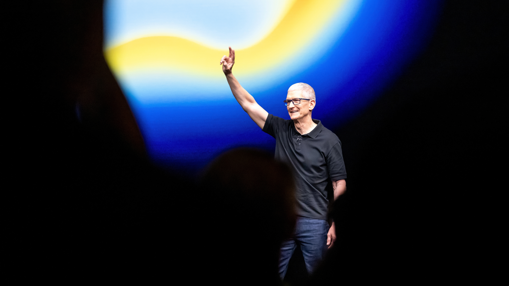 Tim Cook, chief executive officer of Apple Inc., inside the Steve Jobs Theater during an event at Apple Park campus in Cupertino, California, US, on Tuesday, Sept. 9, 2025. 