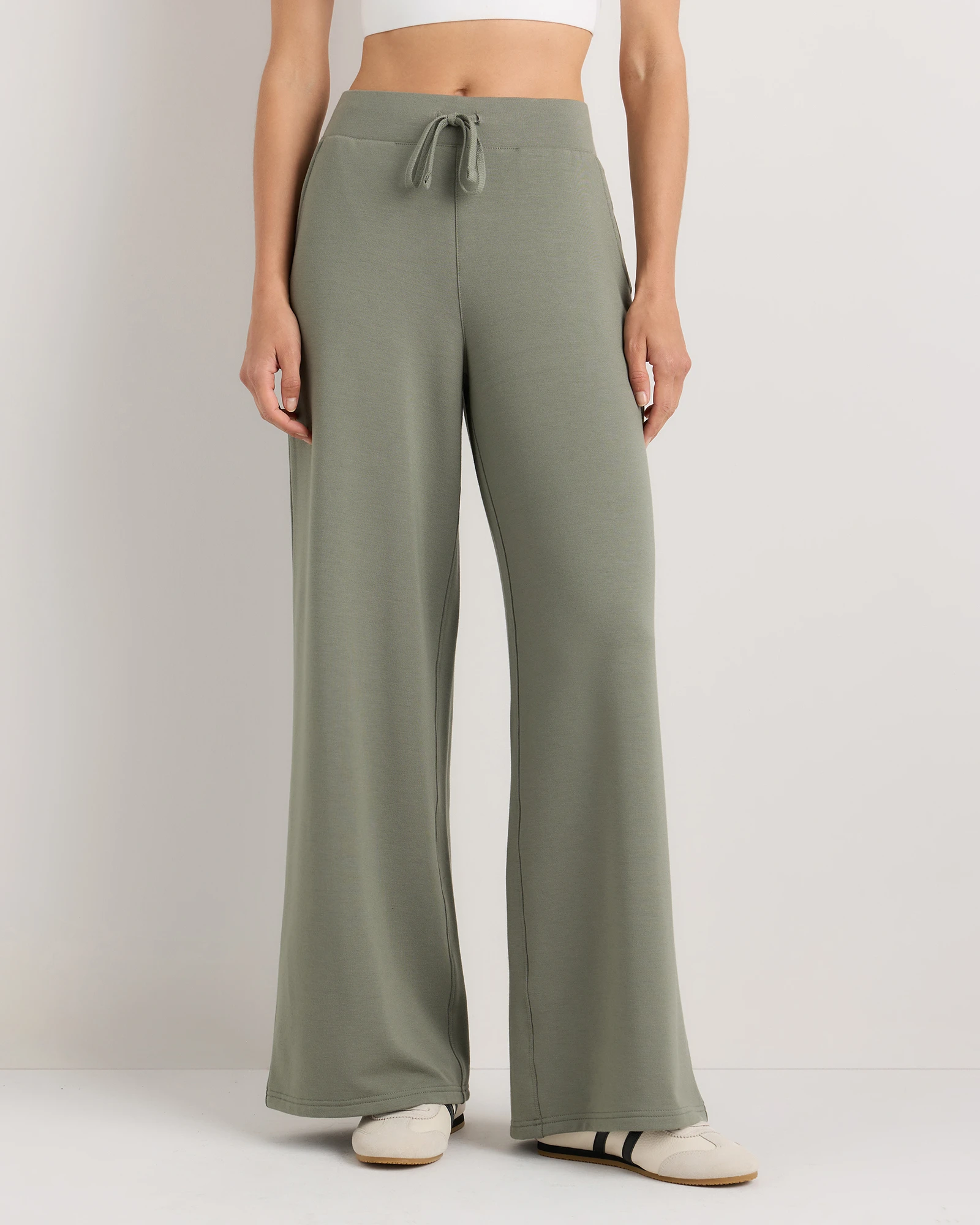 Supersoft Fleece Wide Leg Pants in Smoked Thyme Green