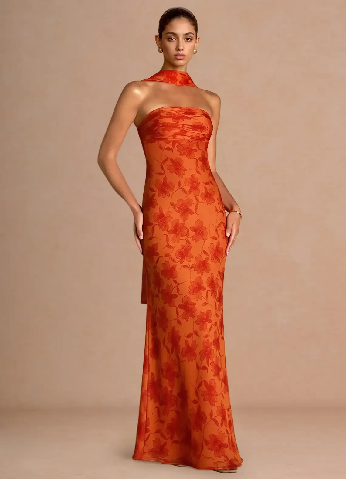 Azazie, Aisha Tangerine Maxi Dress