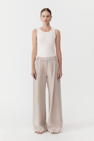 Linen Overlap Waist Trousers - Natural