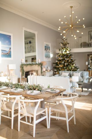 Christmas dining room and living room scene and tablescape by Laura Butler-Madden