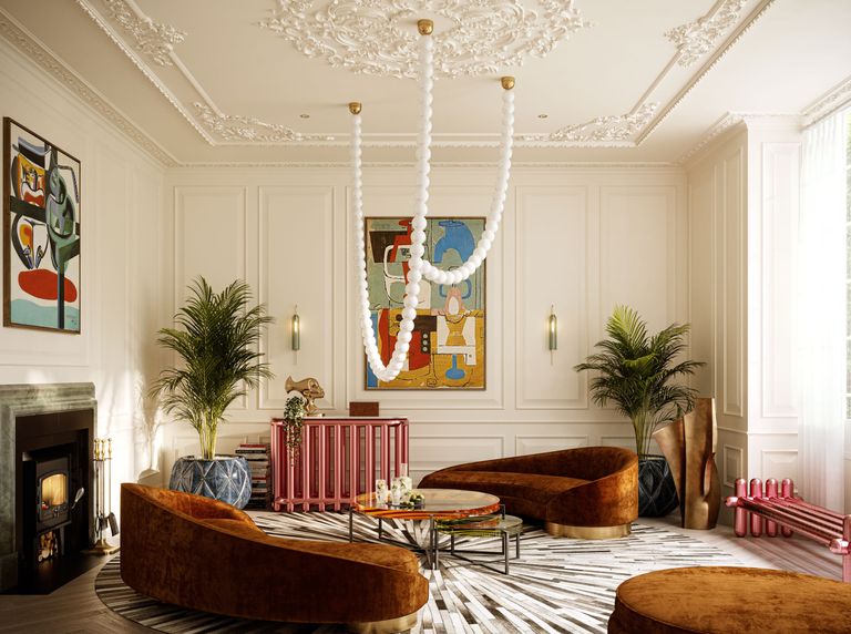 a beaded light pendant in a luxury living room 