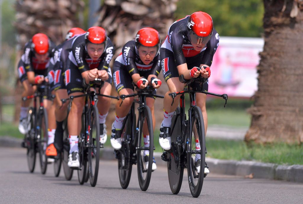GROSSETO ITALY SEPTEMBER 11 Julie Van De Velde of Belgium Teuntje Beekhuis of The Netherlands Arianna Fidanza of Italy AbbyMae Parkinson of The United Kingdom Lotte Kopecky of Belgium and Lone Meertens of Belgium and Team Lotto Soudal Ladies during the 31st Giro dItalia Internazionale Femminile 2020 Stage 1 a 168km Team Time Trial from Grosseto to Grosseto TTT GiroRosaIccrea GiroRosa on September 11 2020 in Grosseto Italy Photo by Luc ClaessenGetty Images