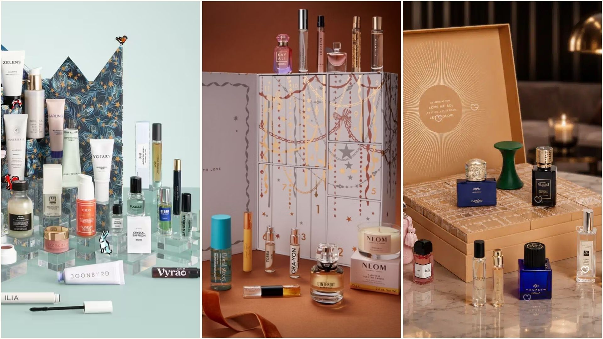 A collage of perfume advent calendars for 2026